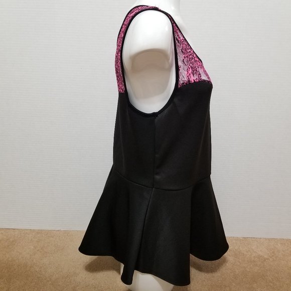 Free Kisses top 1X NWT unlined leopard print lace upper panel peplum sleeveless - Picture 4 of 9
